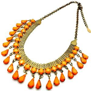 80s Cool Egyptian Style Collar Bib Necklace Orange By Laila Rowe